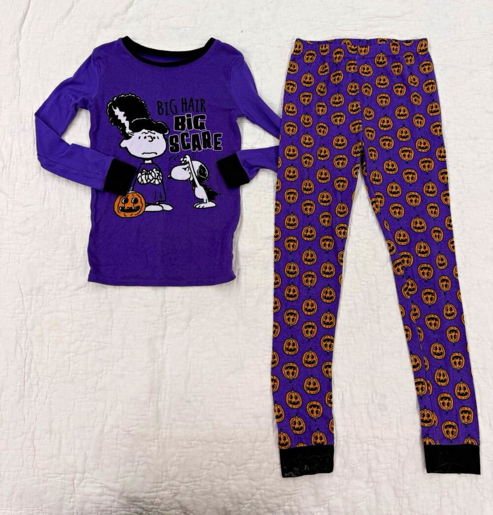 Snoopy Halloween 2-Piece Pajama Set Size 8 Purple with Pumpkins